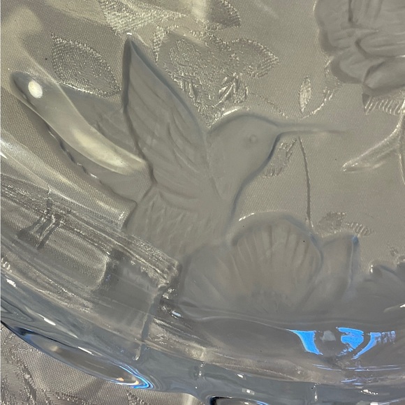 Crystal Clear Studio Valentine Heart Shape Glass Serving Tray Hummingbirds Lilly - Picture 5 of 8